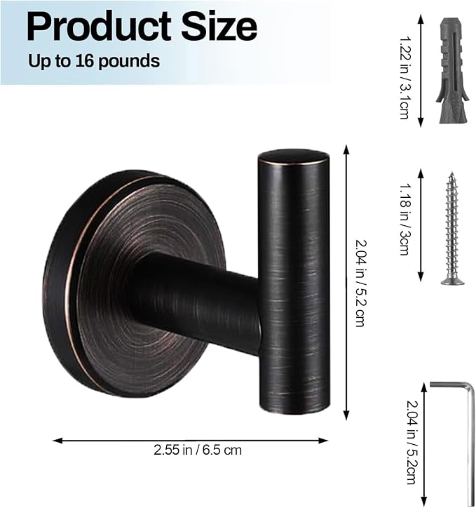 Kruodop Towel Hooks for Bathroom,2 Packs Wall Mount Towel Holder, Bronze Matte Wall Robe Hook,Stainless Steel Heavy Duty Door Hanger Towel Hook for Kitchen, Bedroom,Hotel,Pool,Coats