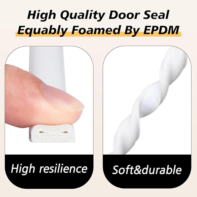 SUNMON D-Type Strip Door Weather Stripping Door Seal Self Adhesive Foam Soundproofing for Doors and Windows, Oundproofing Weatherstrip Gap Collision Avoidance（White）