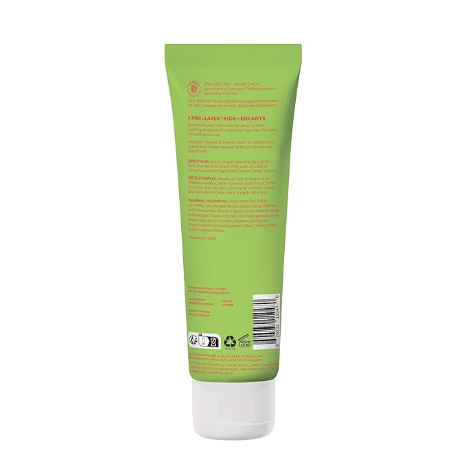 ATTITUDE Shampoo and Body Wash for Kids, EWG Verified, Dermatologically Tested, Plant- and Mineral-Based Ingredients, Vegan, Watermlon & Coco, 8 Fl Oz