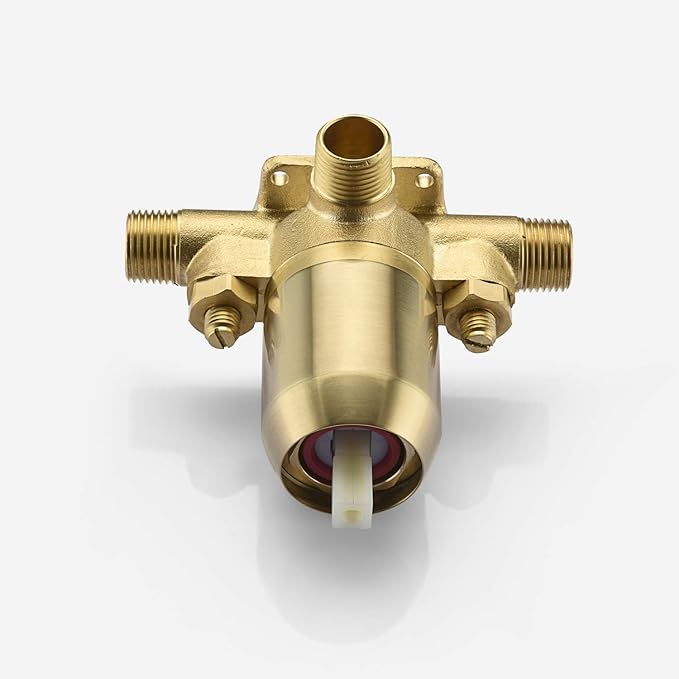 sumerain Shower Faucet Set Brushed Gold, Anti-scald Pressure Balance Valve, 8 Inches Extra-thin Rain Shower Head, with Non-return Check Valves