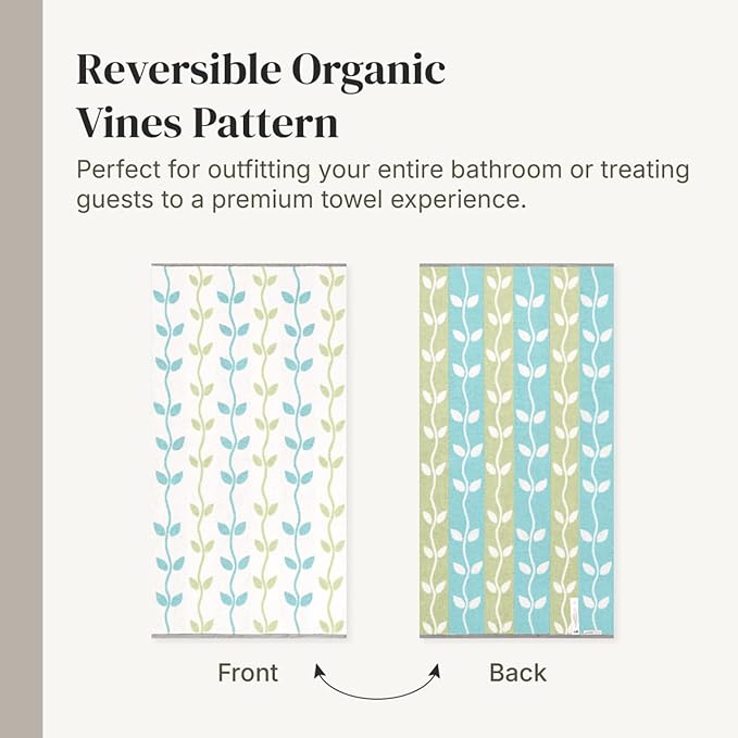 Modern Threads Organic Vines 6-Piece 100% Cotton Towel Set – Yarn Dyed Jacquard & Solid – Includes 2 Bath Towels, 2 Hand Towels, 2 Washcloths – Absorbent, Quick Dry, Soft & Durable – Sage Green