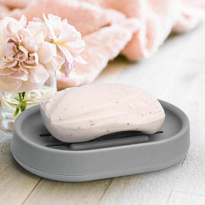 Topsky Soap Dish for Shower,2 Pack Soap Dishes Soap Savers for Bar Soap, Soap Bar Holder Shower with Drip Tray, Plastic Soap Holders with Drain for Kitchen Sink, Easy to Clean,Dry,Gray