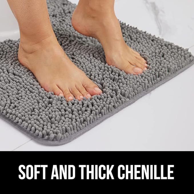GORILLA GRIP Bath Rug Mat 44x26, Thick Soft Absorbent Chenille, Quick Dry Microfiber Mats, Rubber Backing Washable Shower Floor Rugs, Bathmat Runner, US Designed Bathroom Home Decor Accessories Grey