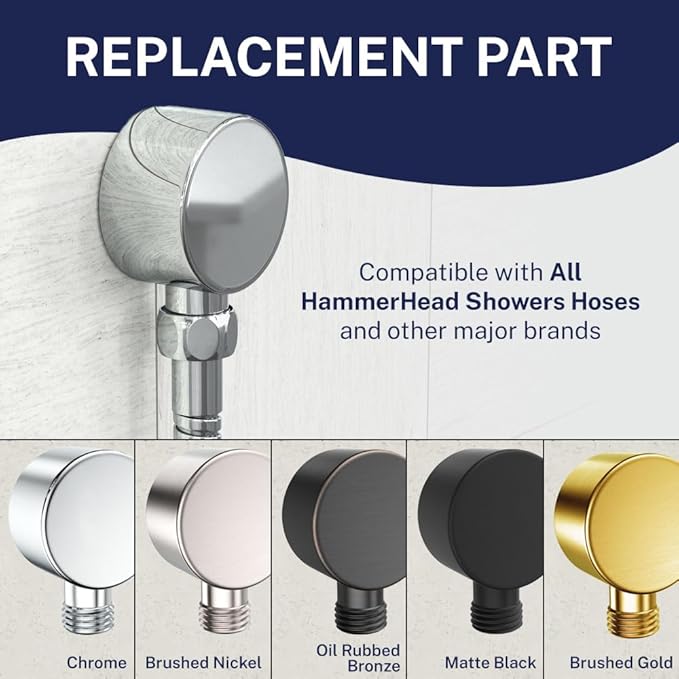 HammerHead Showers Solid Metal Drop Ell Wall Mount Elbow, 1/2" Shower Hose Connector, Round Handheld Shower Head Elbow Adapter, Shower Drop, Brushed Gold