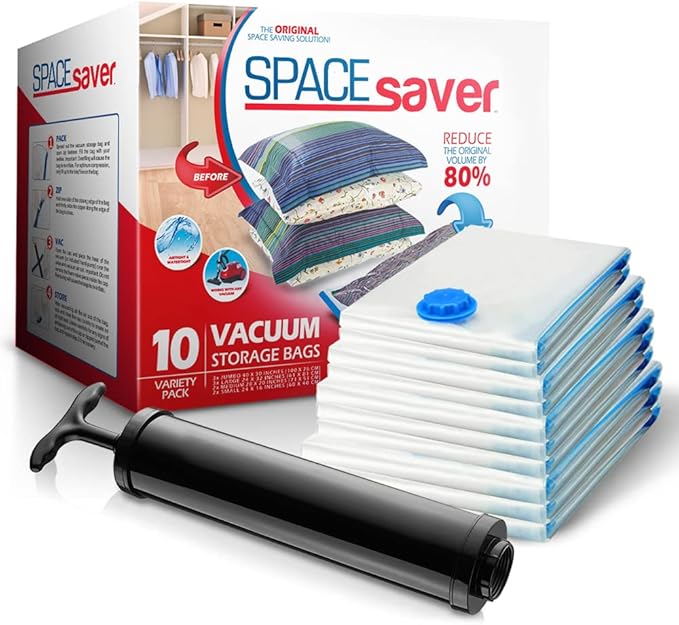 10-Pack Variety Vacuum Storage Bags for Comforters, Blankets & Clothes – Vacuum Sealed Compression Bags with Hand Pump – Space Saver Storage Bags for Bedding,Travel & Organization (2S, 2M, 3L & 3XL)