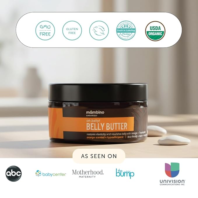 Mambino Organics Oh Baby! Belly Butter, Belly Cream with Shea Butter for Pregnancy, Minimizes Stretch Marks, Vegan, Cruelty-Free, Maternity Skin Care, 2.5 fl oz