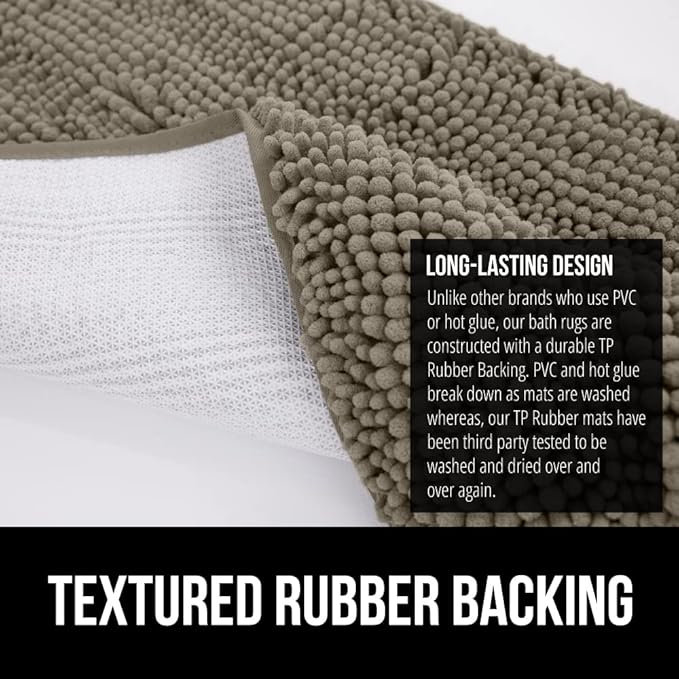 GORILLA GRIP Bath Rug Mat 44x26, Thick Soft Absorbent Chenille, Quick Dry Microfiber Mats, Rubber Backing Washable Shower Floor Rugs, Bathmat Runner, US Designed Bathroom Home Decor Accessories Latte