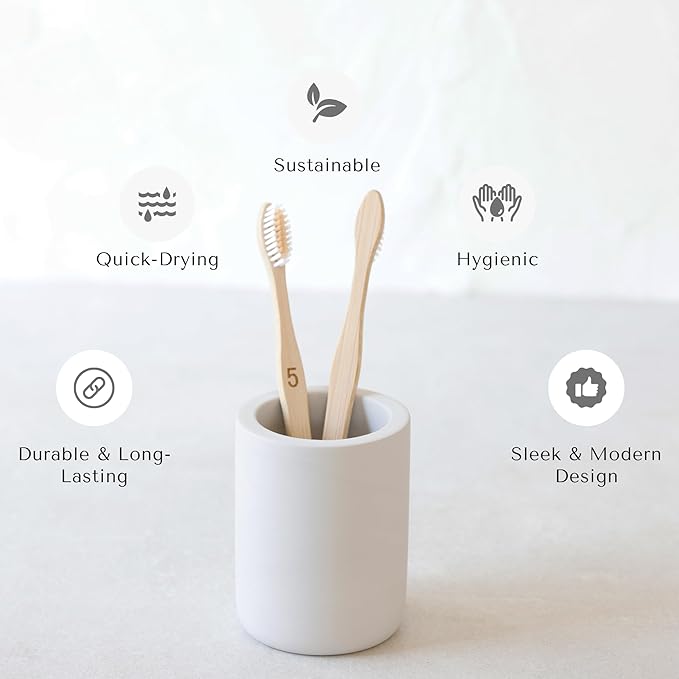 Selegna Drying Stone Toothbrush Holder, Diatomite Toothbrush Holders for Bathroom, Quick Drying Electric Toothbrush & Toothpaste Holder Cup, Diatomaceous Earth Bathroom Sink Organizer (Light Grey)