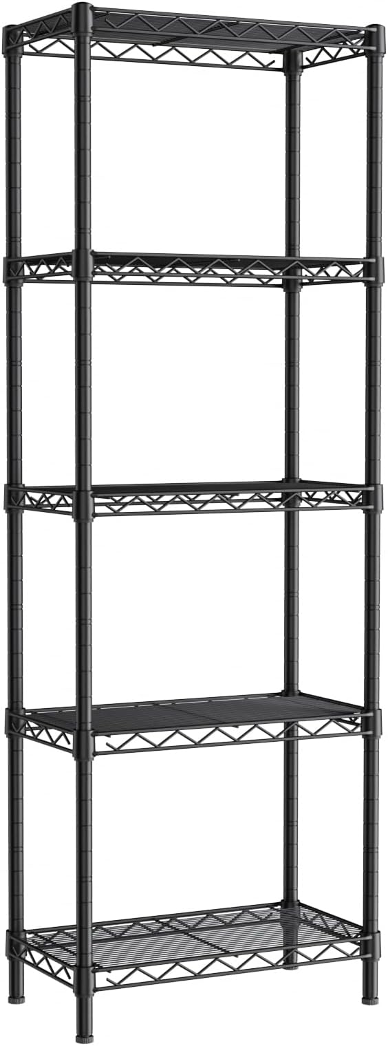 Small 5 tire Shelves Storage Wire Shelving Unit Metal Shelf Adjustable Organizers Storage Shelving for Bathroom Laundry Room Kitchen Pantry10”D x 16”W x 55”H Black