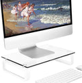 Hemudu Clear Computer Monitor Stand Riser Multi Media Desktop Stand for Flat Screen LCD LED TV, Laptop/Notebook, with Tempered Glass and Metal Legs, HD02T-001