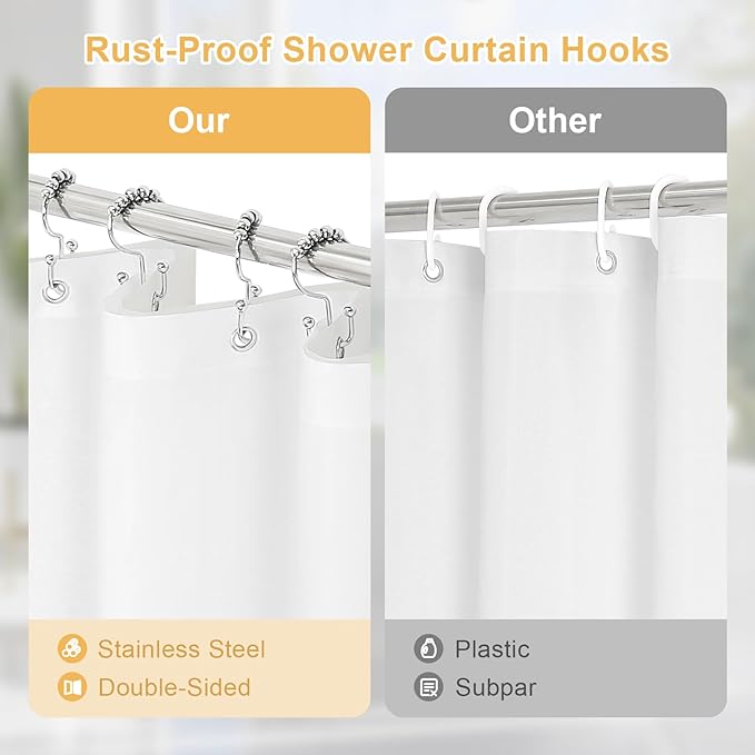 3 in 1 Extra Long Moonlight Blue Shower Curtain Set-72 W x 84 H, Modern Waffle and PEVA Liner Set with 12 Stainless Steel Hooks, Waterproof Fabric for Bathroom