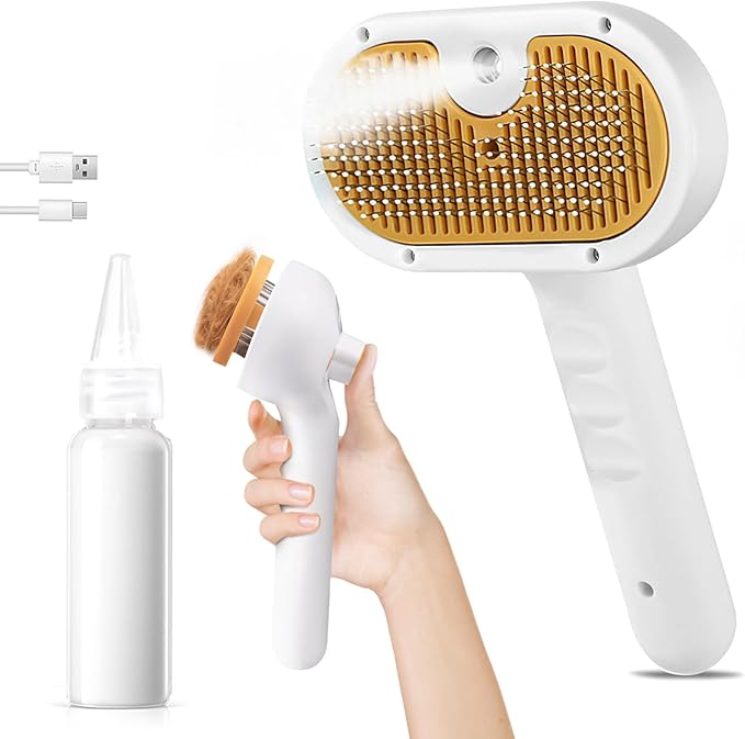Pet Steam Brush for Dog & Cat – 3-in-1 Spray Hair Removal Comb – Steam for Shedding & Grooming – Water Brush for Long & Short Haired Pets – Spritz Defur Comb