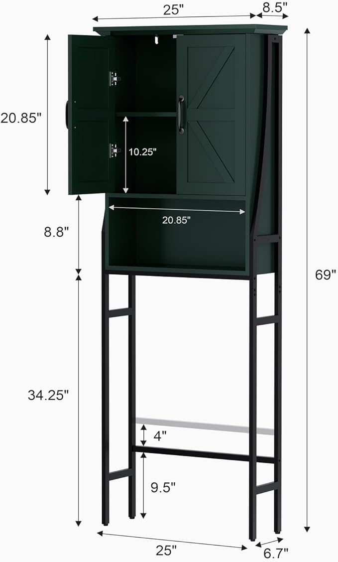 Over The Toilet Storage Cabinet, Over Toilet Bathroom Organizer with Barn Doors Above Toilet Storage Cabinet Spacesaver Behind Toilet Bathroom Organizer (Forest Green)