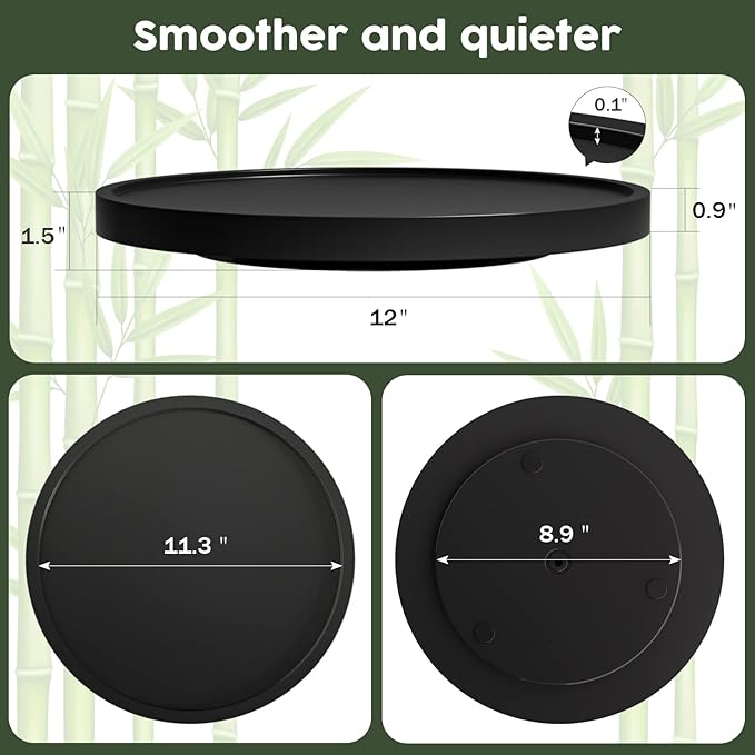 Lazy Susan for Table, 12 Inch Non-Skid Bamboo Turntable Organizer for Salt Pepper Spices and Olive Oil Next to Stove, Wooden Rotating Tray for Kitchen Countertop Organizer Black