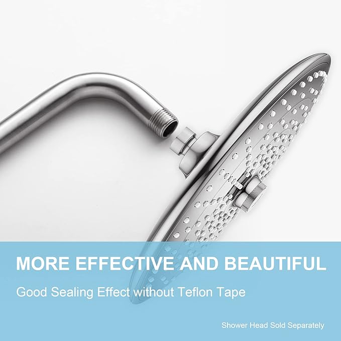 OFFO Shower Arm with Flange, 24 in Brushed Nickel Wall Mount Replacement Angle Shower Head Arm Wall-Mounted For Fixed Shower Head & Handheld Showerhead