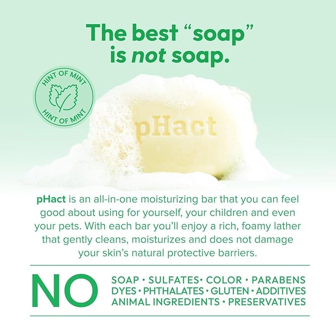 ANDREW LESSMAN pHact Moisture-Rich, Soap-Free Cleansing Bar Hint of Mint. Natural Skin pH. All Skin Types - Even Sensitive Skin. Hypoallergenic. Dermatologist Tested. 3 Pack 4.25 oz each