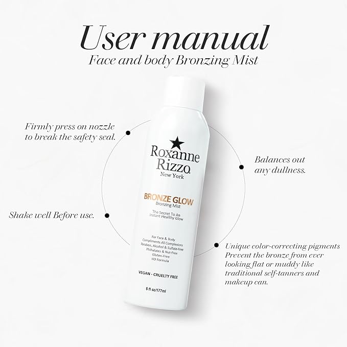 Bronze Glow – Instant bronzer Spray Mist for Face and Body – Hydrating Tanning Mist with Bronzer – Blends into All Skin Tones – Celebrity Favorite Bronzer Spray – 6 oz