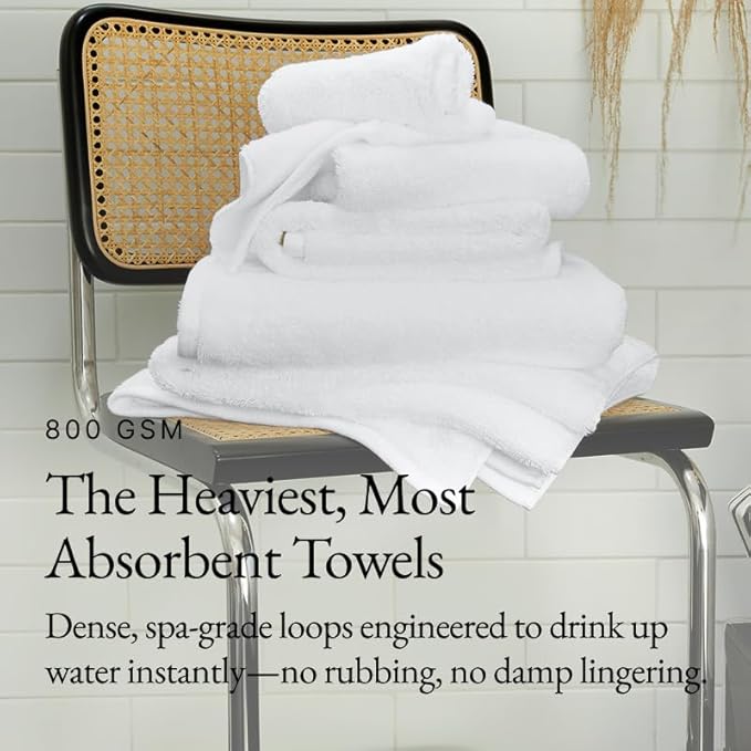 Italic Ultraplush Luxe 6 Piece Towel Set – 2 Bath Sheets, 2 Hand Towels, 2 Washcloths – 800GSM Soft, Highly Absorbent & Quick Drying, Resort Grade 100% Australian Cotton Towels (White)
