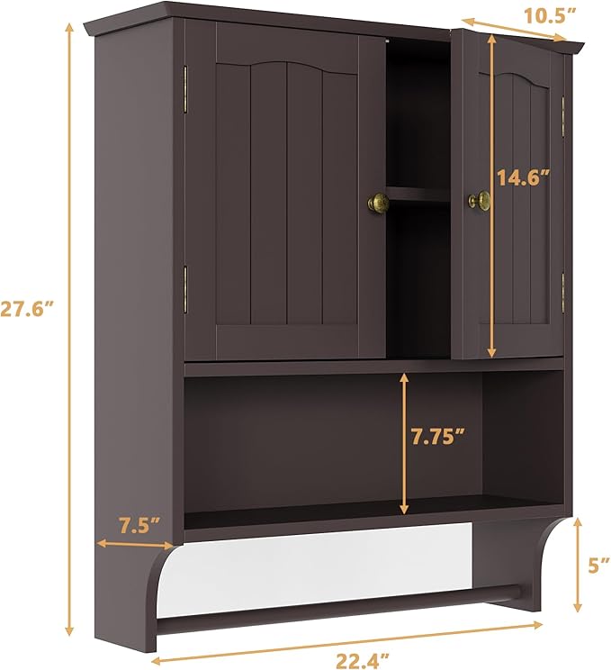 Bathroom Cabinet, Bathroom Wall Cabinet with 2 Doors and Adjustable Shelf, Wooden Medicine Cabinets Wall Mount, Over The Toilet Storage