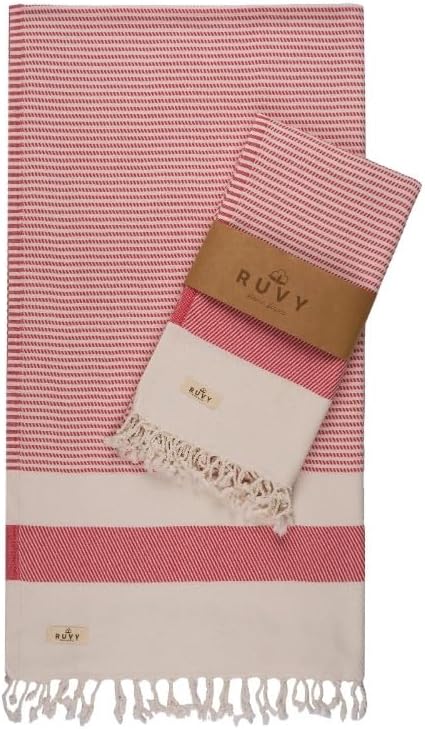 Ruvy Home Basics 2 Pack Turkish Beach Towels – Oversized Quick-Dry Bath Towels (40 x 72 Inches) – 100% Cotton Large Towels for Pool, Yoga, Travel, Camping Essentials, and Bathroom Decor - Coral