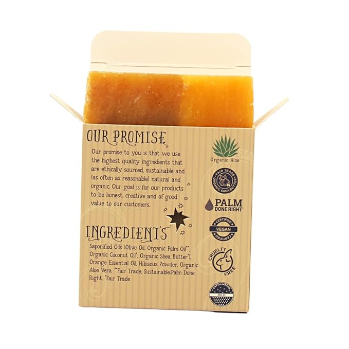 Organic Orange Hibiscus Bar Soap - Gentle Cleansing for Sensitive Skin, Fruity - 3 Pack
