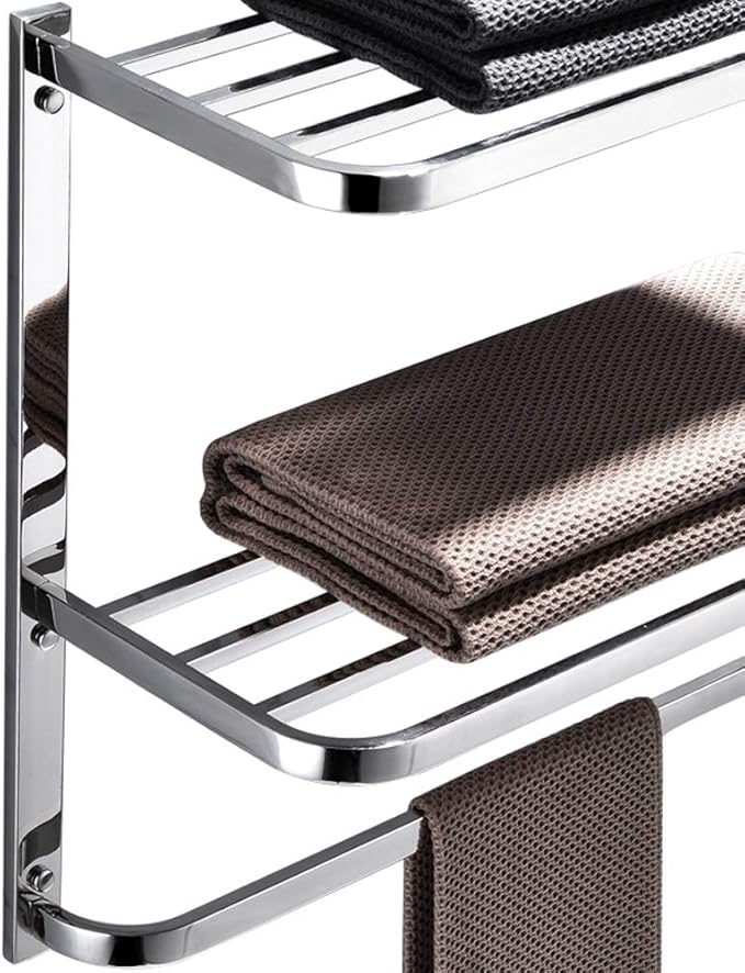 3-Tier Bathroom Shelf with Towel Bars, Stainless Steel Wall Mounting Rack,20Inch