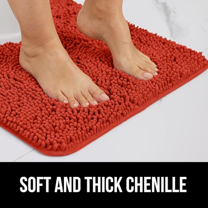 GORILLA GRIP Bath Rug Mat 44x26, Soft Absorbent Chenille, Quick Dry Microfiber Mats, Rubber Backing Washable Shower Floor Rugs, Bathmat Runner, US Designed Bathroom Home Accessories Sunset Orange