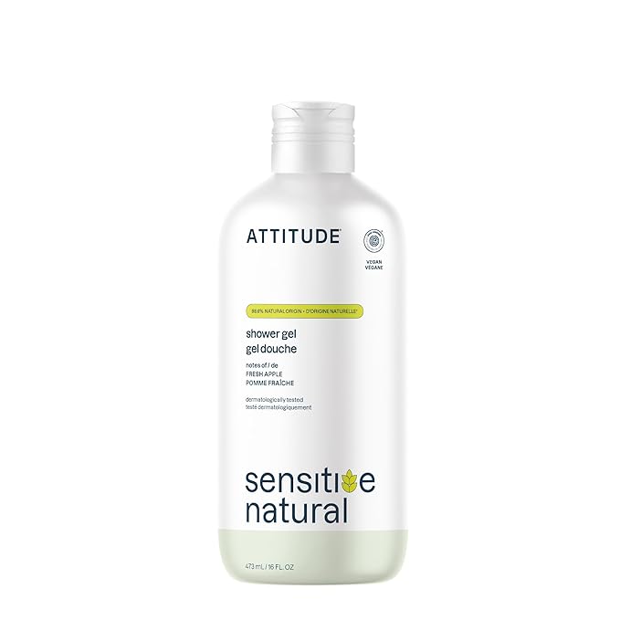 ATTITUDE Body Wash for Sensitive Skin with Oat, EWG Verified, Dermatologically Tested, Vegan, Fresh Apple Scent, 16 Fl Oz