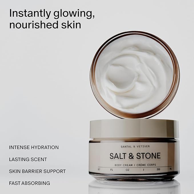 Salt & Stone Body Cream – Santal & Vetiver | Hydrating Formula with Seaweed Extracts, Spirulina & Squalane | Deep Hydration, Skin Barrier Support & Healthy Glow | for all Skin Types (6.7 fl oz)