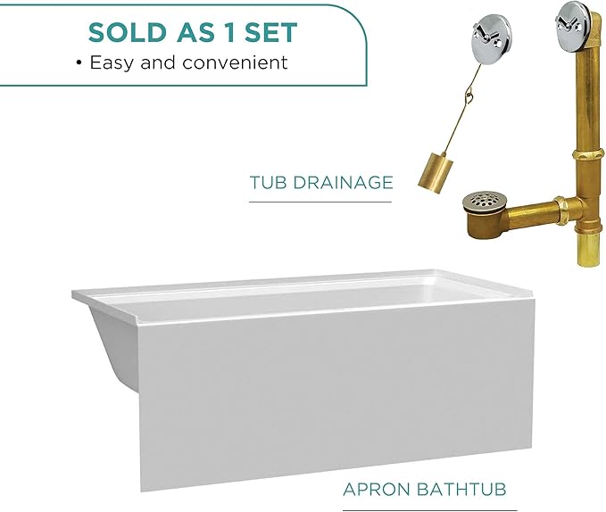 Fine Fixtures Acrylic, Fiberglass Alcove Soaking Bathtub with Integral Apron Front - Drain Included (72" x 36", Left Hand, White)