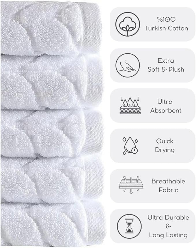 BAGNO MILANO Turkish Bath Towels, Soft Plush Jacquard Luxury Bath Towels, Quick Dry Towel Set (White, 2 pcs Bath Towel Set)
