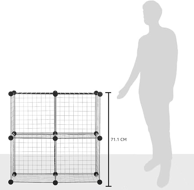 Amazon Basics 4 Cube Storage Organizer - Wire Grid Closet and Shelves, Stackable, Black 14"x14"x14"