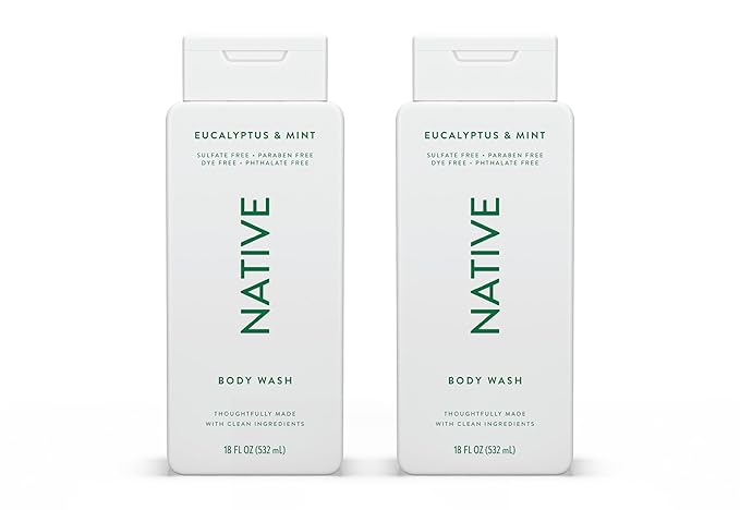 Native Body Wash Contains Naturally Derived Ingredients | For Women & Men, Sulfate, Paraben, & Dye Free Leaving Skin Soft and Hydrated | Eucalyptus & Mint 18 oz - 2 Pk