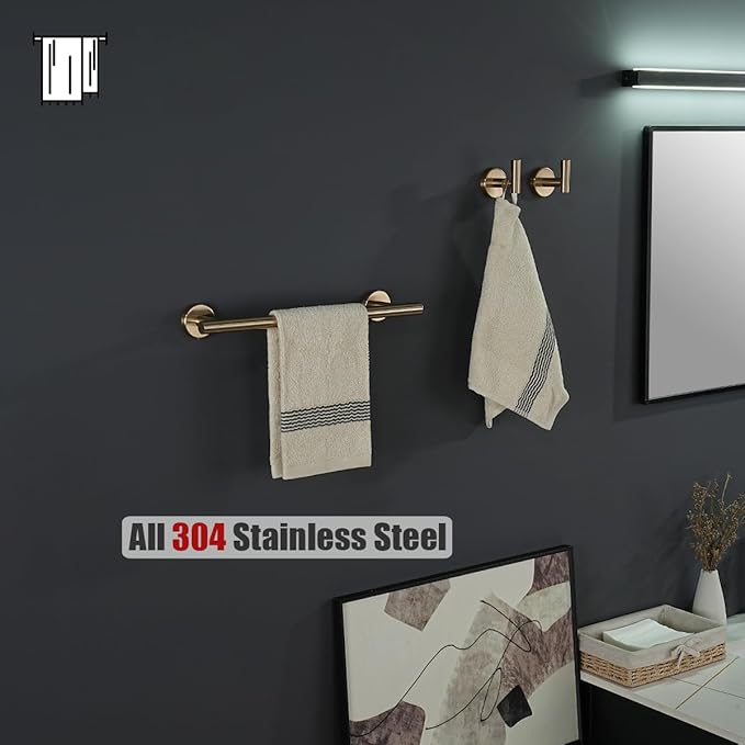 JQK Champagne Bronze Towel Bar, 15 Inch 304 Stainless Steel Thicken 0.8mm Towel Rack Bathroom, Towel Holder Wall Mount, Useable Length 12 Inch, TB110L12-CB