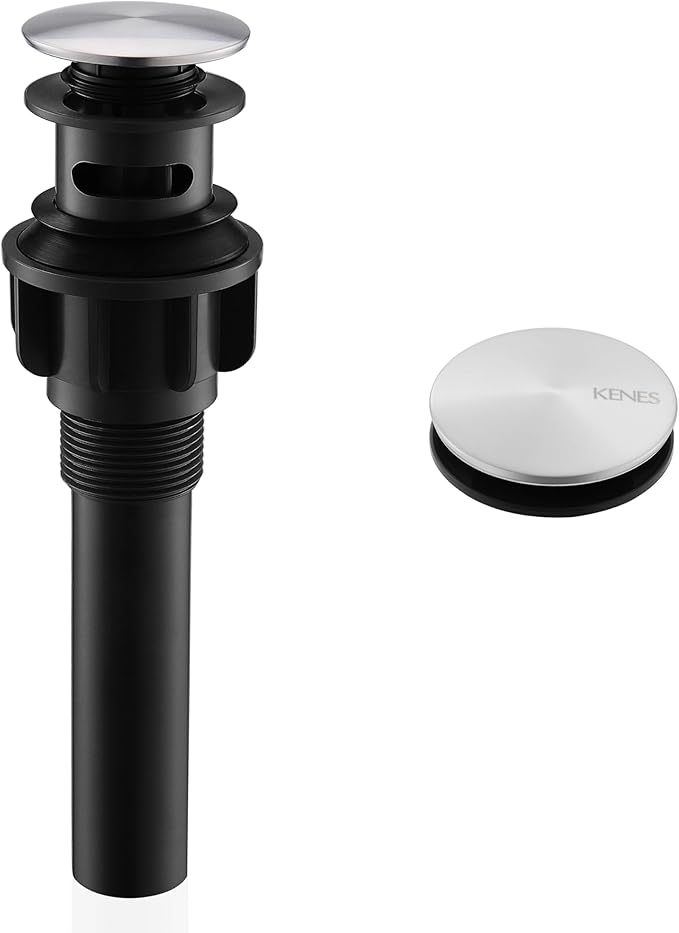 KENES Bathroom Sink Drain Stopper Pop up Sink Drain with Overflow, Brushed Nickel Lavatory Bathroom Vanity Sink Drain Assembly, Built-in Anti-Clogging Strainer