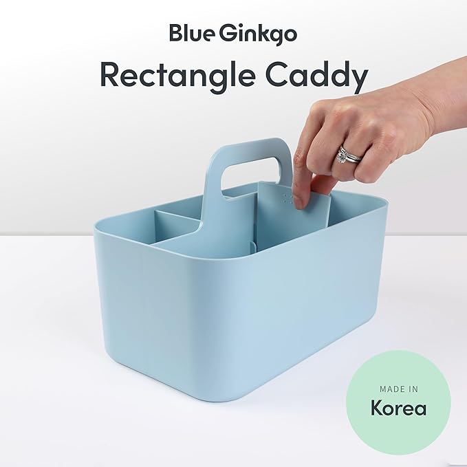 BLUE GINKGO Stackable Organizer Caddy – Korean-Made Portable Tote for Bathroom, Office, Crafts, or School Supplies (Rectangle, Blue)