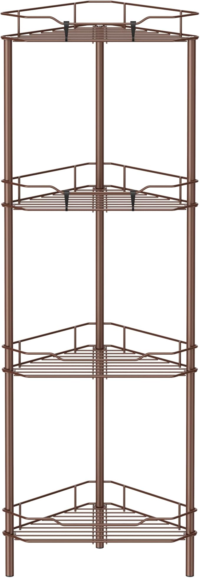 4 Tier Floor Standing Corner Shower Caddy Organizer Shelf with Hooks, Bathroom Shelves Stand Rack, Coffee