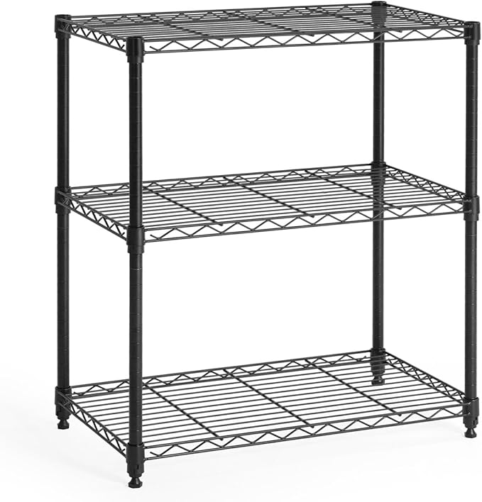CAPHAUS 3/4/5-Tier Adjustable Height Wire Shelving Unit, Metal Steel Storage Shelve, Rack Shelving, Garage Shelving Storage Organizer, Utility Storage Shelf, 3-Tier Without Wheels, Black