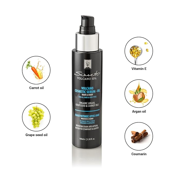 Volcano Cosmetic Serum 100ml – Hydrating & Anti-Aging Hair & Body Oil – Body Oil Restores Elasticity, Prevents Stretch Marks & Repairs Dry Hair and Skin