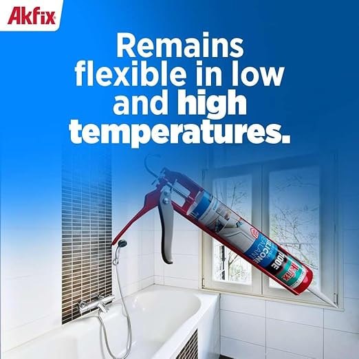 Akfix 100E RTV Black Silicone Caulk (48x10.1 fl.oz.) - 100% Waterproof Silicone Sealant for Kitchen and Bathroom, Shower, Toilet, Sink, Window and Door, No Yellowing | Black, 48 Pack