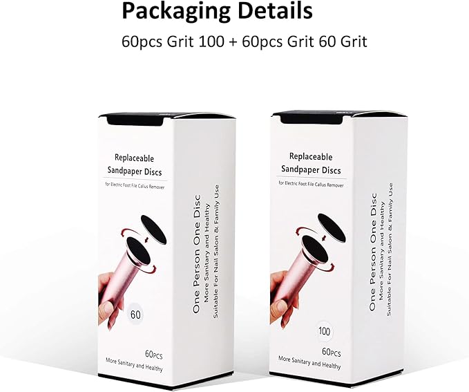 120pcs Replaceable Sandpaper Refill Discs for Electric Foot File Callus Remover Dead Skin Removal (60pcs Rough 60 Grit, 60pcs Smooth 100 Grit)