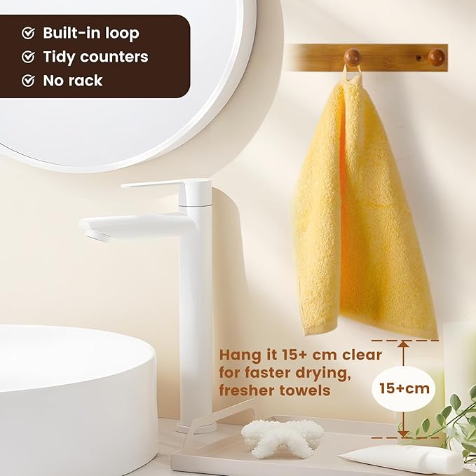 SEMAXE 100% Cotton Washcloths for Bathroom - 24 Pack, Quick-Dry Face Towels with Hanging Loop, Highly Absorbent and Soft, 13x13 Inch, Yellow