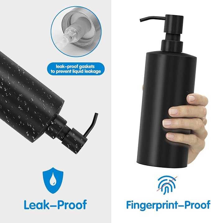 ARKTEK Large Stainless Steel Countertop Soap Dispenser Matte Black- Rust and Leak Proof Liquid Hand Soap Pump Bottle for Kitchen, Bathroom and Countertop Hand Dish Lotion (20 Oz / 600ml)