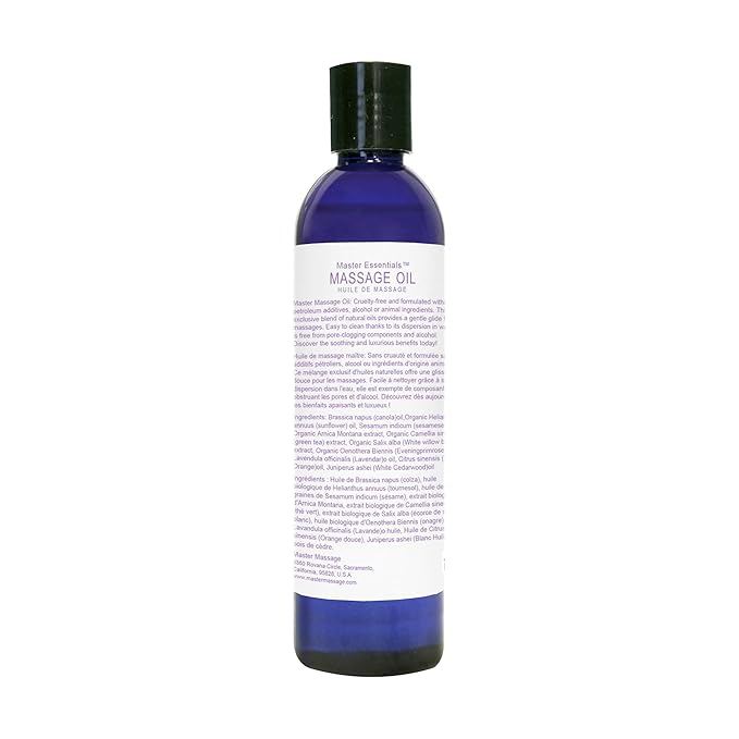Master Massage Organic Massage Oil - 8 fl oz, Soothing Sense, Water-Soluble, Skin-Nourishing Formula for Relaxation, Ideal for Massage Therapy and Home Use, Pack of 4