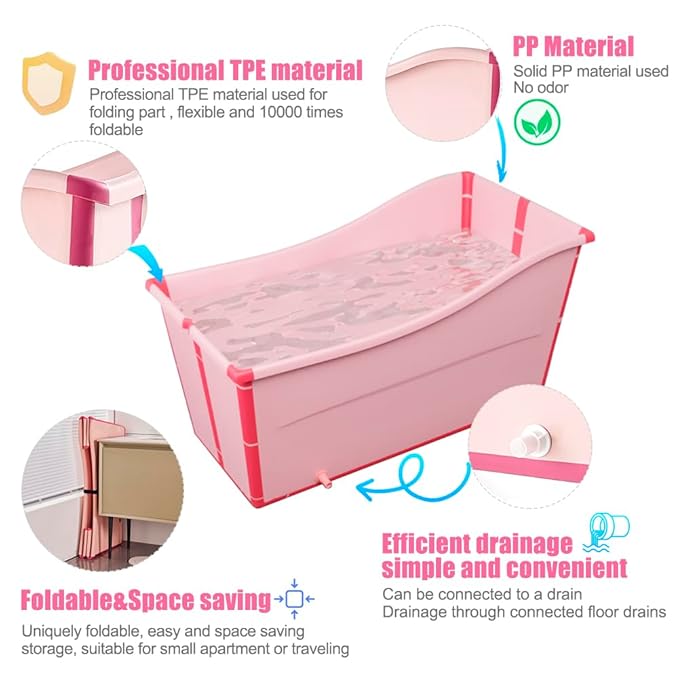 Large Foldable Bathtub for Toddler Collapsible Baby Bathtub Portable Bath tub Lightweight for Children Twins Petite Adult