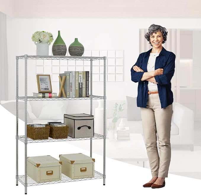BestOffice | 4-Tier Wire Storage Shelves | 36x14x54 | Chrome | with Adjustable Racks | Heavy-Duty Metal Shelf, Holds Upto 1000 lbs | No-Tool Assembly | Ideal for Home & Garage Shelving