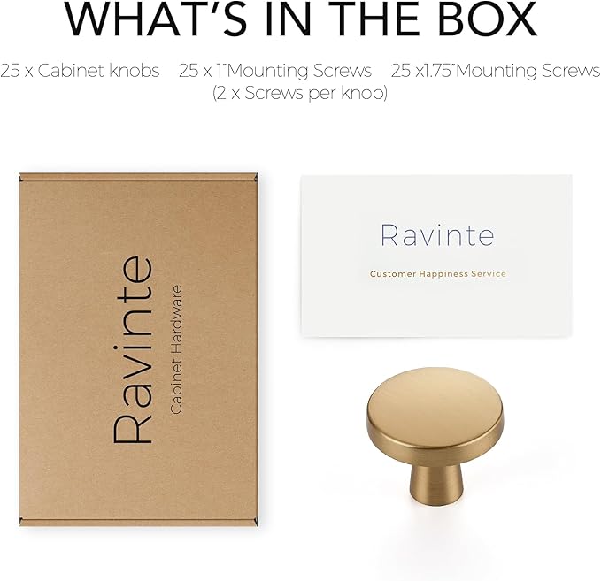 Ravinte 25 Pack Drawer Pulls 1-1/4 Inch Kitchen Cabinet Knobs Solid Round Dresser Drawer Knobs Champagne Bronze Drawer Knobs Dresser Knobs Simple Cabinet Hardware for Cupboard Drawer Pulls