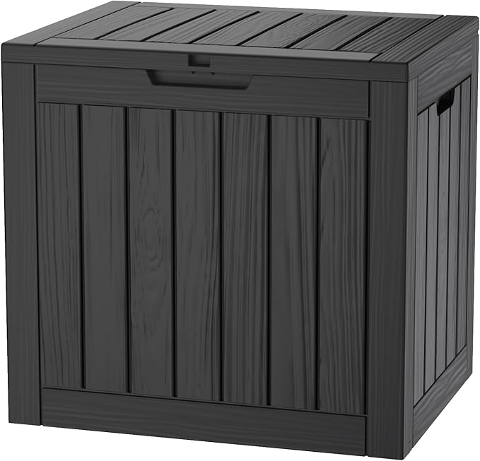 TARKARI 35 Gallon Lockable Resin Deck Box, Waterproof & UV-Resistant Outdoor Storage Box for Outdoor Cushion Storage, Garden Tools & Pool Accessories Storage, Black