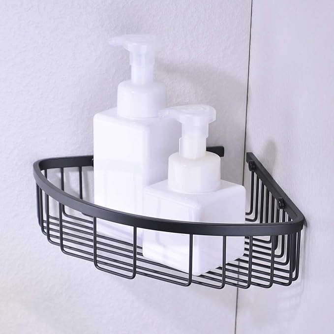 304 Stainless Steel Shower Caddy Corner Basket Shelf Bathroom Organizer Wall Mounted Storage, Matte Black Plated Finish Heavy Duty