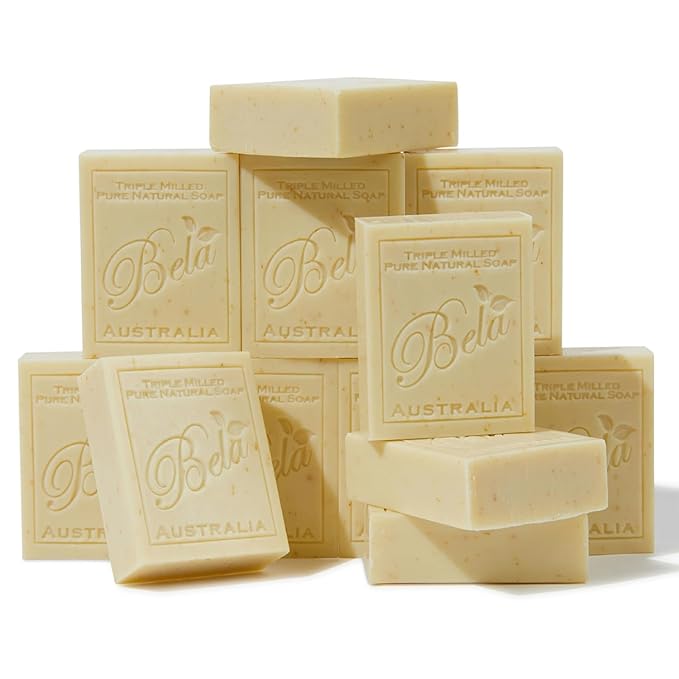 BELA Almond Soap 3.3 OZ Pack of 12, French Triple Milled Bar Soap with Organic Shea Butter, Hand, Face and Body Wash Bar Made in Australia